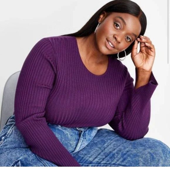 NWT Future Collective Purple Twisted Back Sweater Cutouts Modern Retro Minimalis - Picture 5 of 9